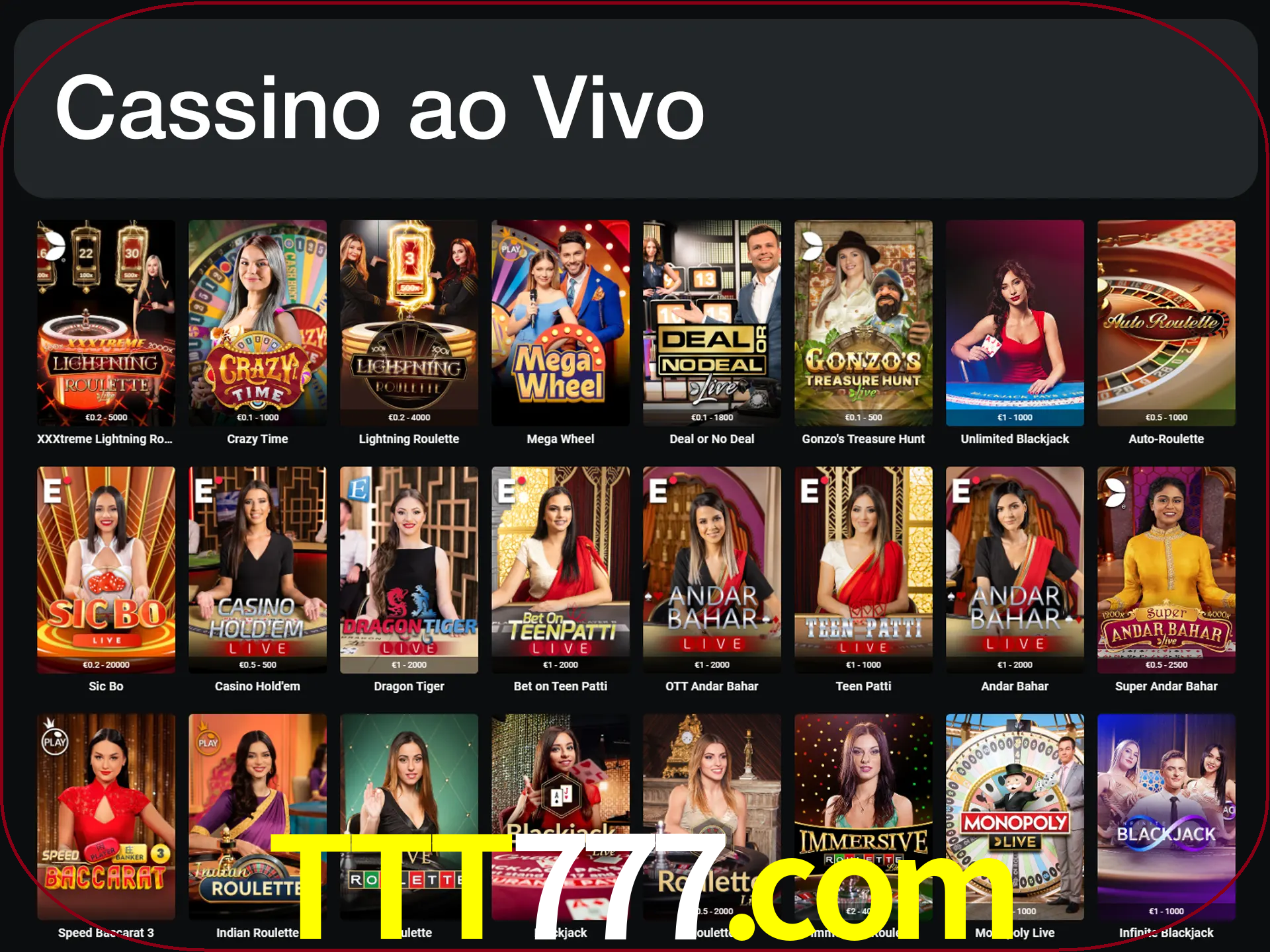Jogue jogos de cassino com um verdadeiro dealer.