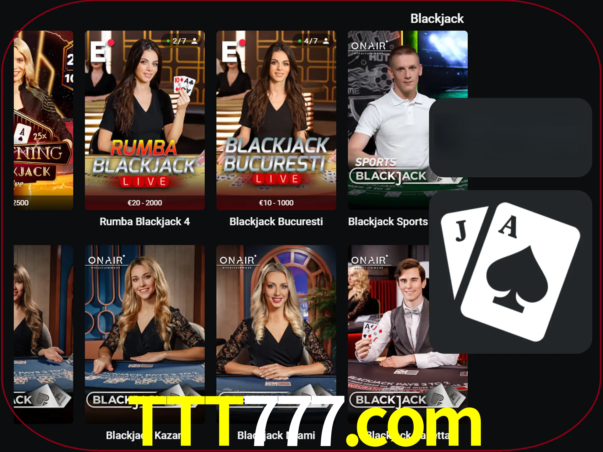 Escolha uma mesa completa de jogadores de blackjack.